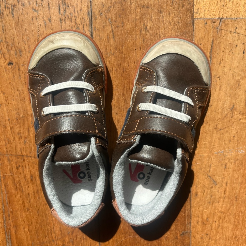 See Kai Run Brown and White Leather Kids Sneakers